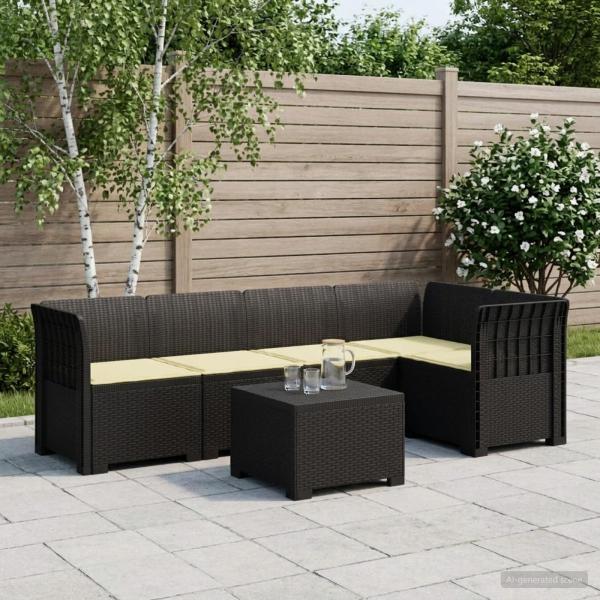 ARDEBO.de - 5-Sitzer Gartensofa mit Kissen Rattan-Look PP Anthrazit