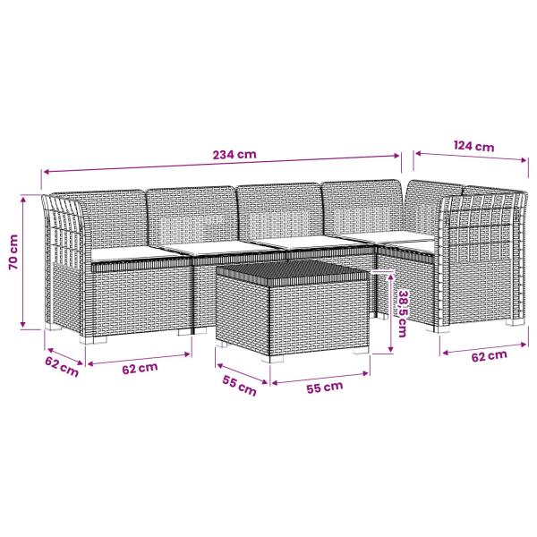 5-Sitzer Gartensofa mit Kissen Rattan-Look PP Anthrazit