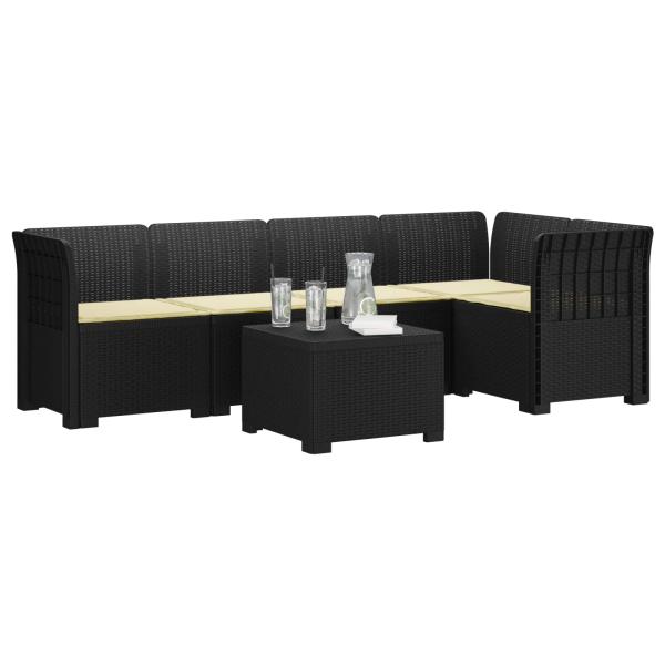 5-Sitzer Gartensofa mit Kissen Rattan-Look PP Anthrazit