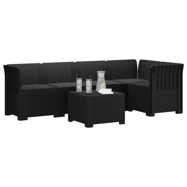 5-Sitzer Gartensofa mit Kissen Rattan-Look PP Anthrazit