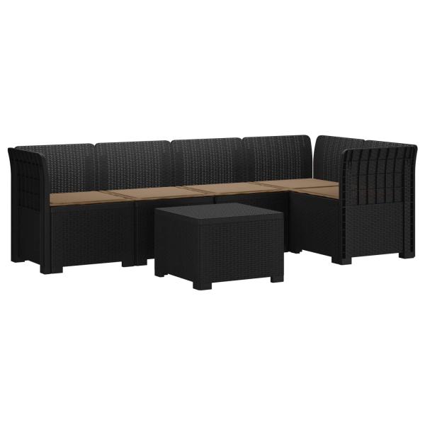 5-Sitzer Gartensofa mit Kissen Rattan-Look PP Anthrazit