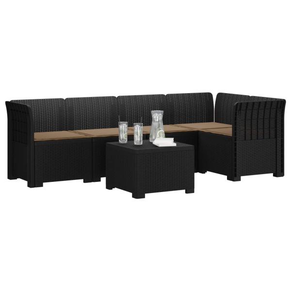 5-Sitzer Gartensofa mit Kissen Rattan-Look PP Anthrazit