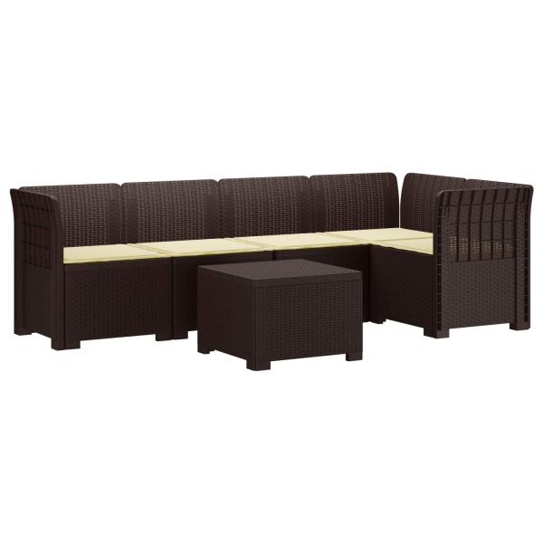 5-Sitzer Gartensofa mit Kissen Rattan-Look PP Braun