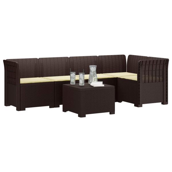 5-Sitzer Gartensofa mit Kissen Rattan-Look PP Braun
