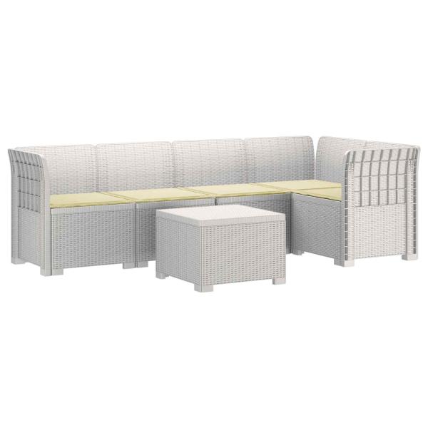 5-Sitzer Gartensofa mit Kissen Rattan-Look PP Weiß