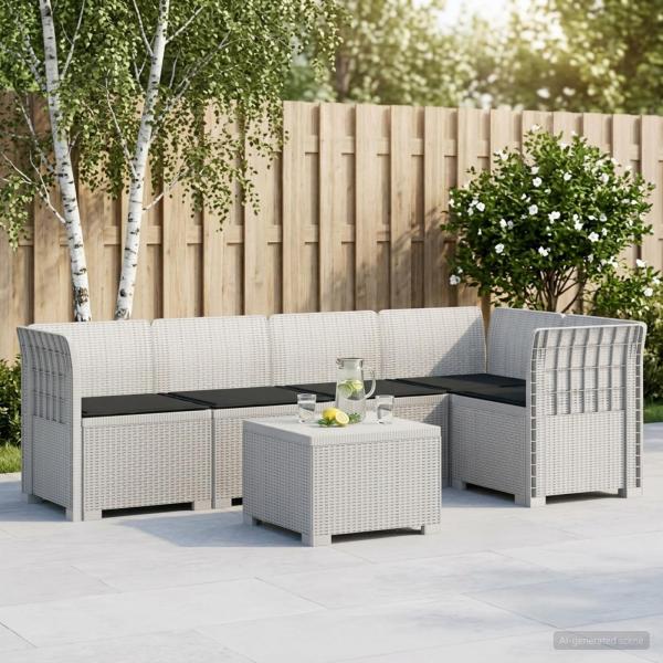 ARDEBO.de - 5-Sitzer Gartensofa mit Kissen Rattan-Look PP Weiß