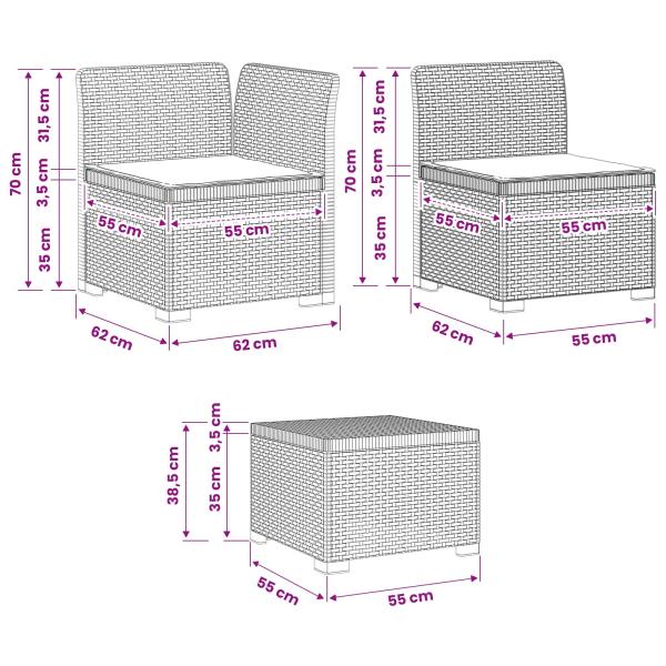 5-Sitzer Gartensofa mit Kissen Rattan-Look PP Weiß
