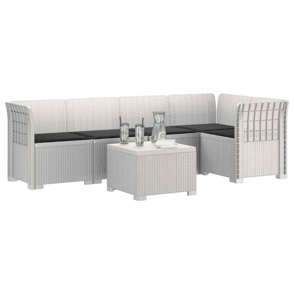 5-Sitzer Gartensofa mit Kissen Rattan-Look PP Weiß