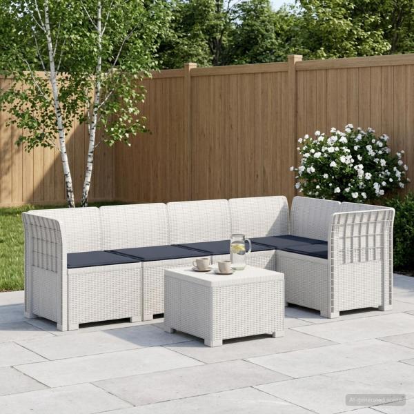 ARDEBO.de - 5-Sitzer Gartensofa mit Kissen Rattan-Look PP Weiß