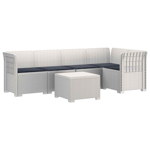 5-Sitzer Gartensofa mit Kissen Rattan-Look PP Weiß