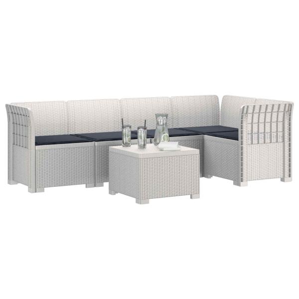 5-Sitzer Gartensofa mit Kissen Rattan-Look PP Weiß