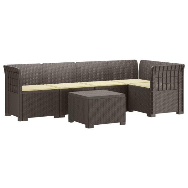 5-Sitzer Gartensofa mit Kissen Rattan-Look PP Hellgrau