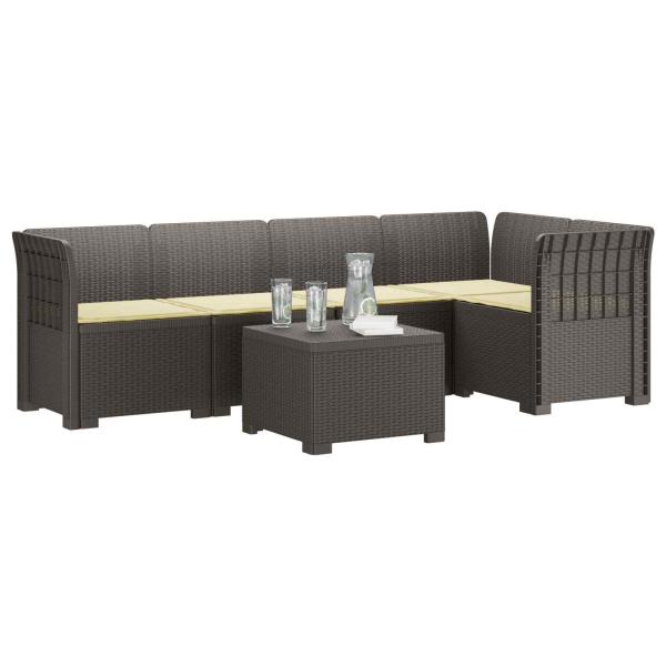 5-Sitzer Gartensofa mit Kissen Rattan-Look PP Hellgrau