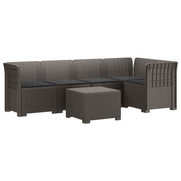 5-Sitzer Gartensofa mit Kissen Rattan-Look PP Hellgrau
