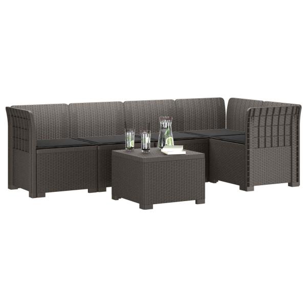 5-Sitzer Gartensofa mit Kissen Rattan-Look PP Hellgrau