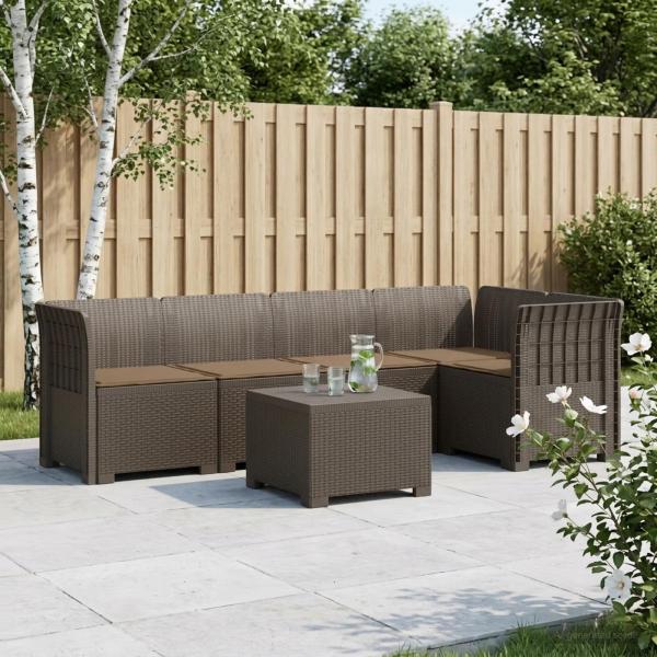 ARDEBO.de - 5-Sitzer Gartensofa mit Kissen Rattan-Look PP Hellgrau