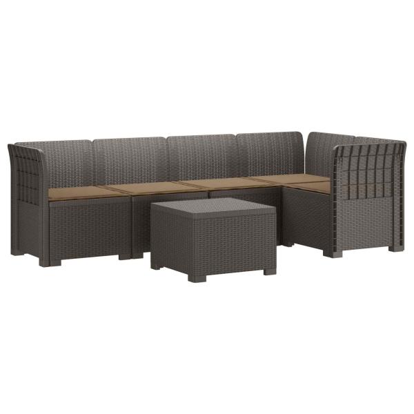 5-Sitzer Gartensofa mit Kissen Rattan-Look PP Hellgrau