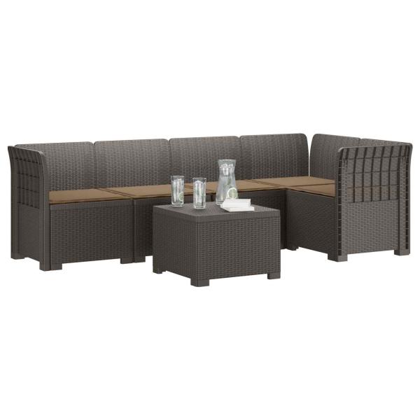 5-Sitzer Gartensofa mit Kissen Rattan-Look PP Hellgrau