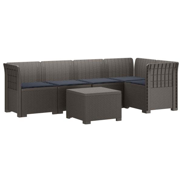 5-Sitzer Gartensofa mit Kissen Rattan-Look PP Hellgrau