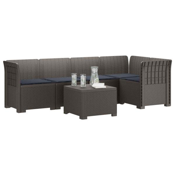 5-Sitzer Gartensofa mit Kissen Rattan-Look PP Hellgrau