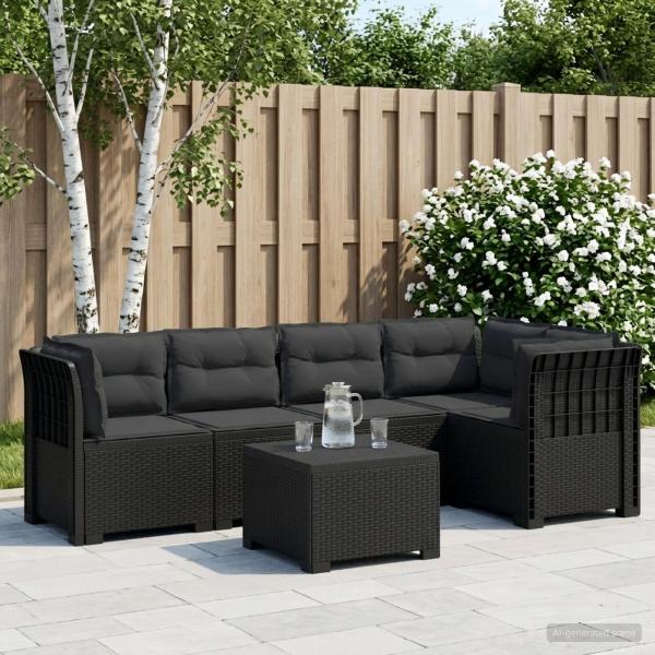 ARDEBO.de - 5-Sitzer Gartensofa mit Kissen Rattan-Look PP Anthrazit