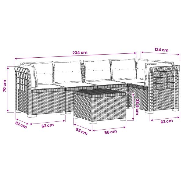 5-Sitzer Gartensofa mit Kissen Rattan-Look PP Anthrazit