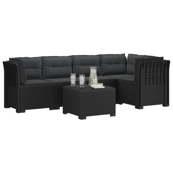 5-Sitzer Gartensofa mit Kissen Rattan-Look PP Anthrazit