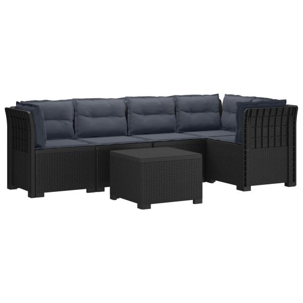 5-Sitzer Gartensofa mit Kissen Rattan-Look PP Anthrazit