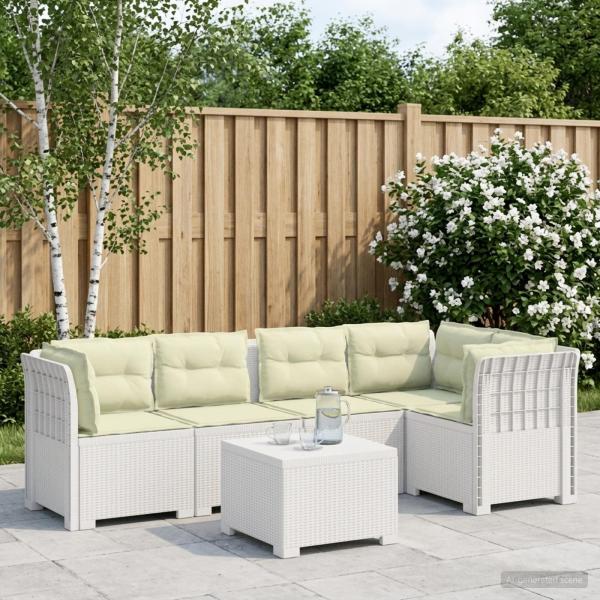 ARDEBO.de - 5-Sitzer Gartensofa mit Kissen Rattan-Look PP Weiß