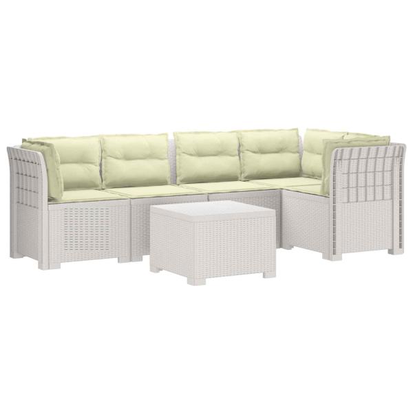 5-Sitzer Gartensofa mit Kissen Rattan-Look PP Weiß