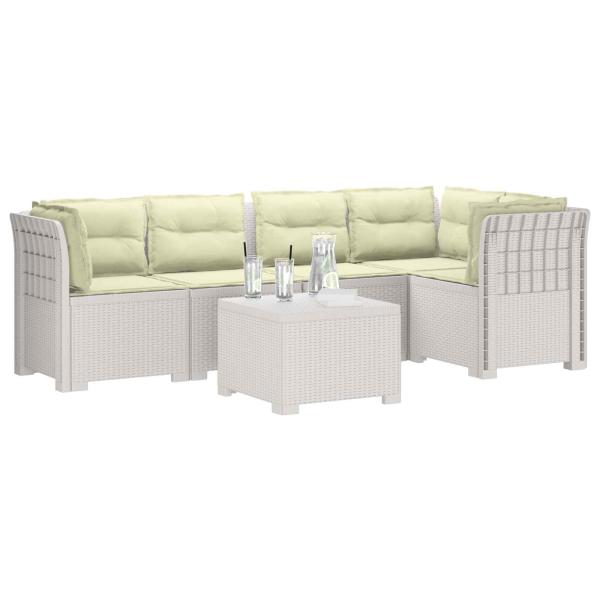 5-Sitzer Gartensofa mit Kissen Rattan-Look PP Weiß