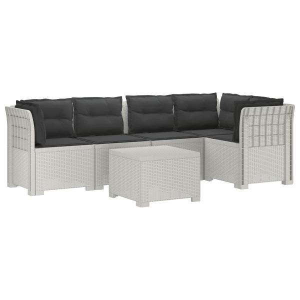 5-Sitzer Gartensofa mit Kissen Rattan-Look PP Weiß