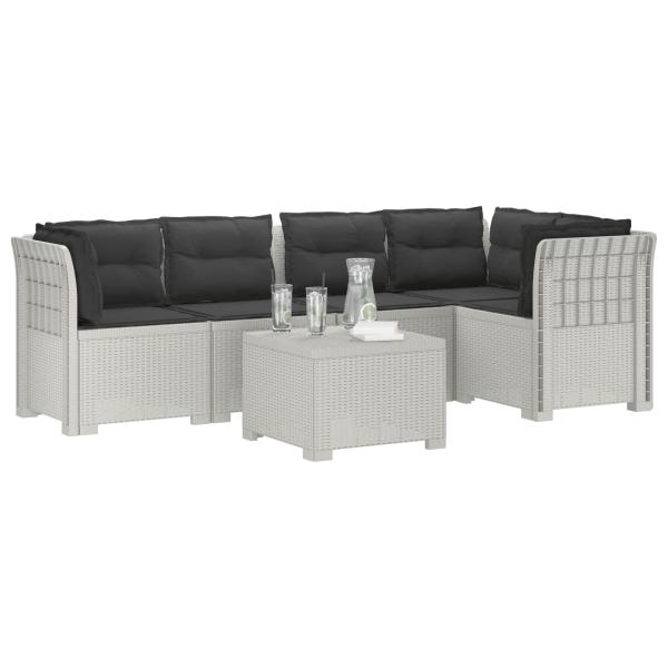 5-Sitzer Gartensofa mit Kissen Rattan-Look PP Weiß