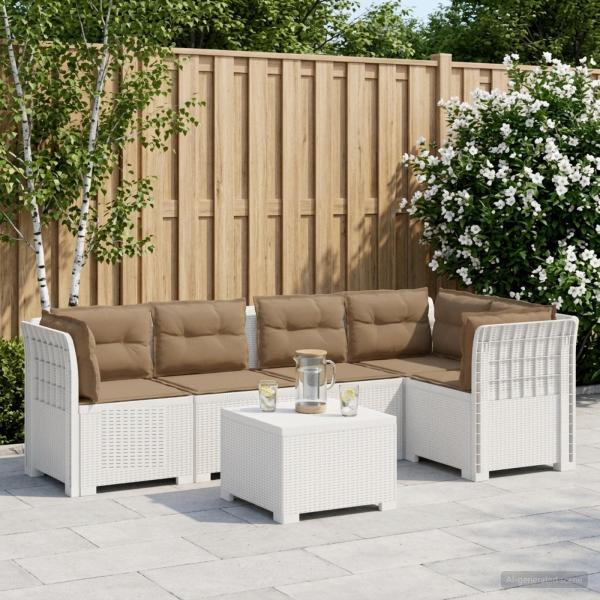 ARDEBO.de - 5-Sitzer Gartensofa mit Kissen Rattan-Look PP Weiß