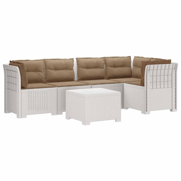 5-Sitzer Gartensofa mit Kissen Rattan-Look PP Weiß