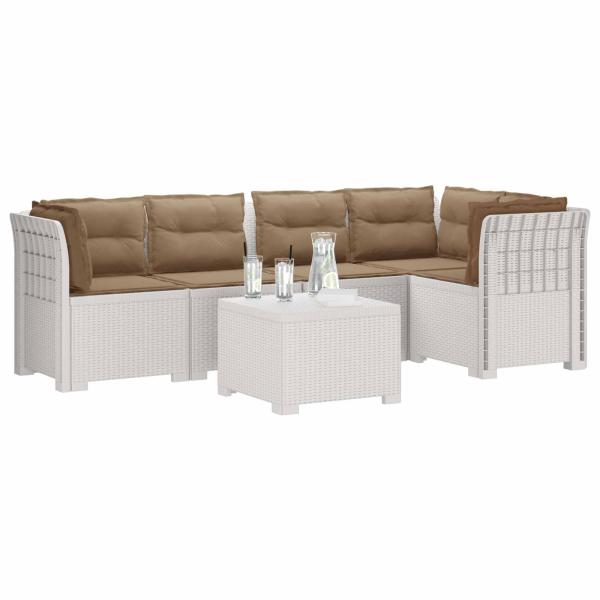 5-Sitzer Gartensofa mit Kissen Rattan-Look PP Weiß