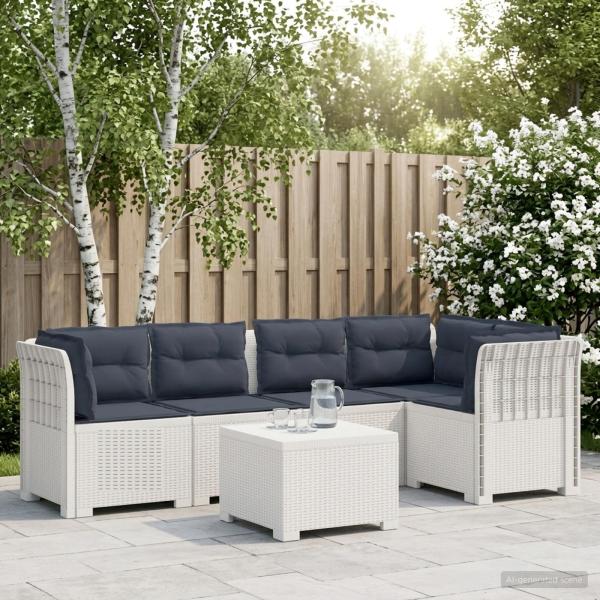 ARDEBO.de - 5-Sitzer Gartensofa mit Kissen Rattan-Look PP Weiß