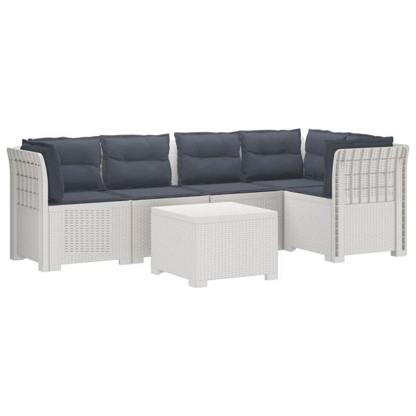 5-Sitzer Gartensofa mit Kissen Rattan-Look PP Weiß