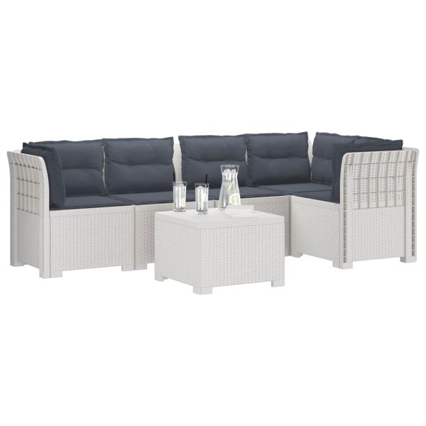 5-Sitzer Gartensofa mit Kissen Rattan-Look PP Weiß