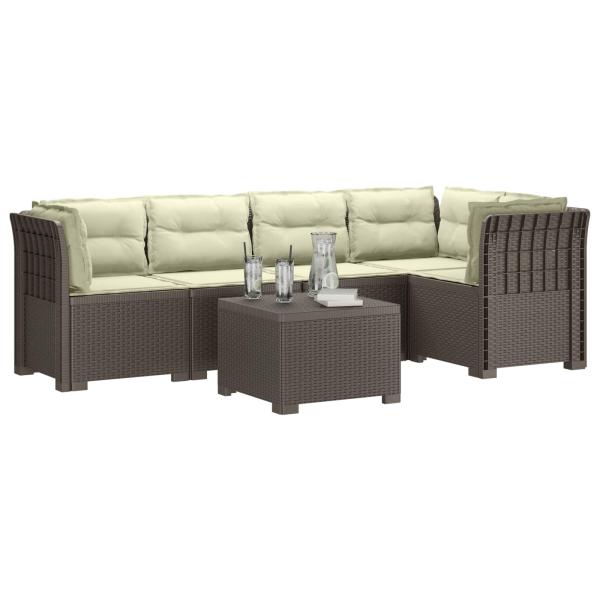 5-Sitzer Gartensofa mit Kissen Rattan-Look PP Hellgrau