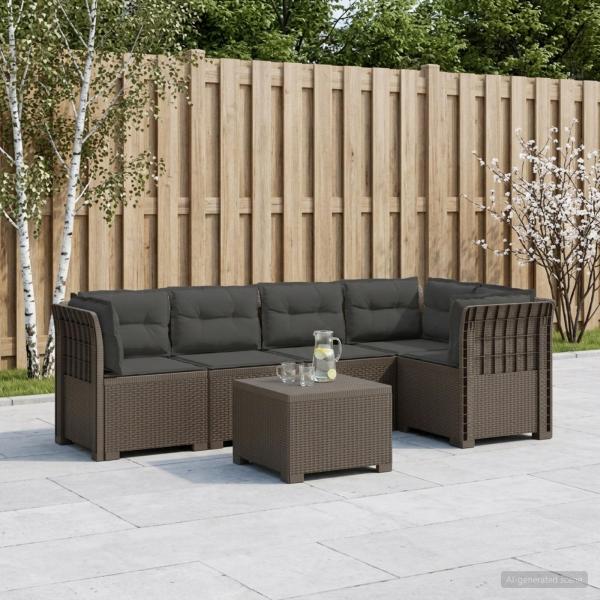 ARDEBO.de - 5-Sitzer Gartensofa mit Kissen Rattan-Look PP Hellgrau