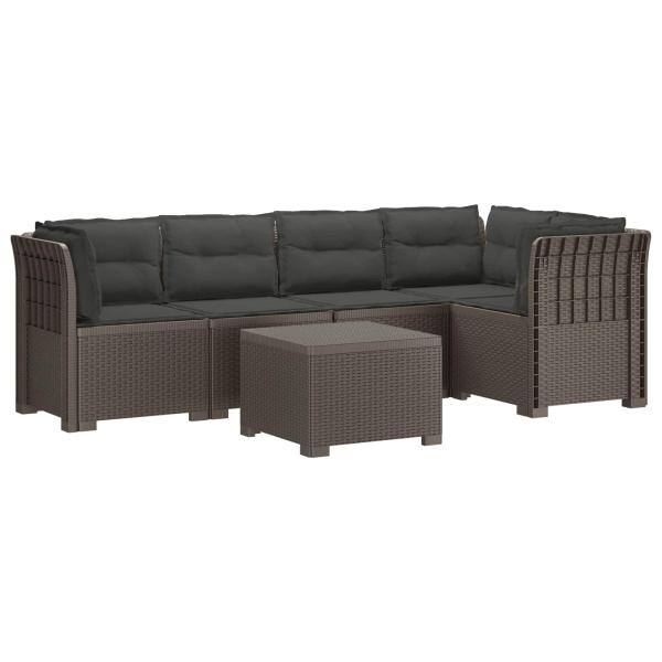 5-Sitzer Gartensofa mit Kissen Rattan-Look PP Hellgrau