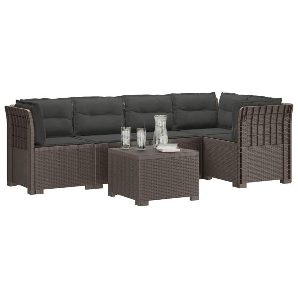 5-Sitzer Gartensofa mit Kissen Rattan-Look PP Hellgrau