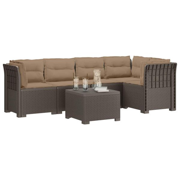 5-Sitzer Gartensofa mit Kissen Rattan-Look PP Hellgrau