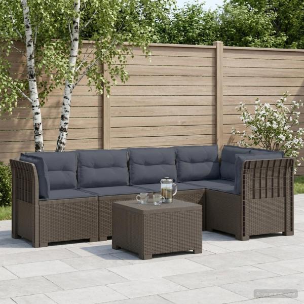 ARDEBO.de - 5-Sitzer Gartensofa mit Kissen Rattan-Look PP Hellgrau