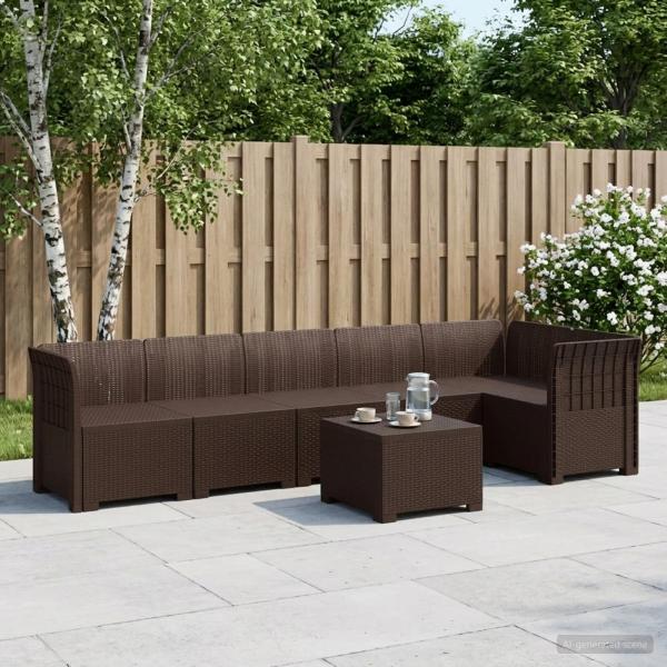ARDEBO.de - 6-Sitzer Garten Sofa Rattan Look PP Braun