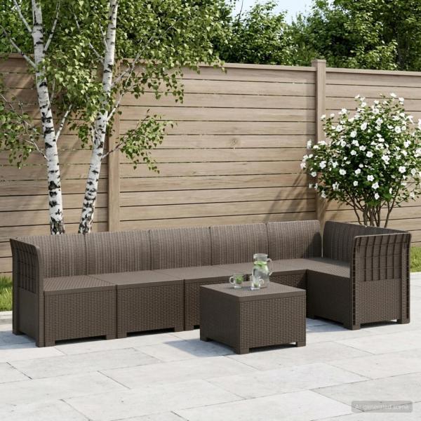 ARDEBO.de - 6-Sitzer Garten Sofa Rattan Look PP Hellgrau