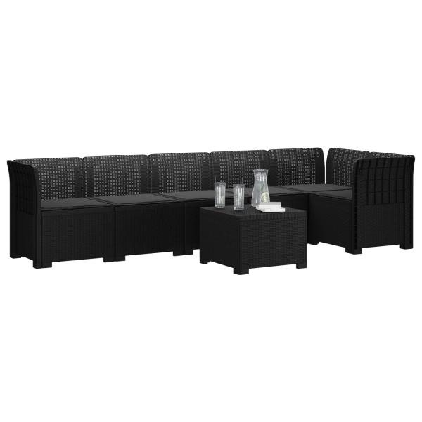 6-Sitzer Garten Sofa mit Kissen Rattan Look PP Anthrazit