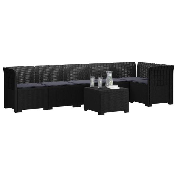 6-Sitzer Garten Sofa mit Kissen Rattan Look PP Anthrazit