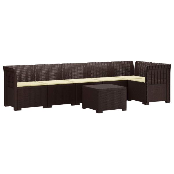 6-Sitzer Garten Sofa mit Kissen Rattan Look PP Braun